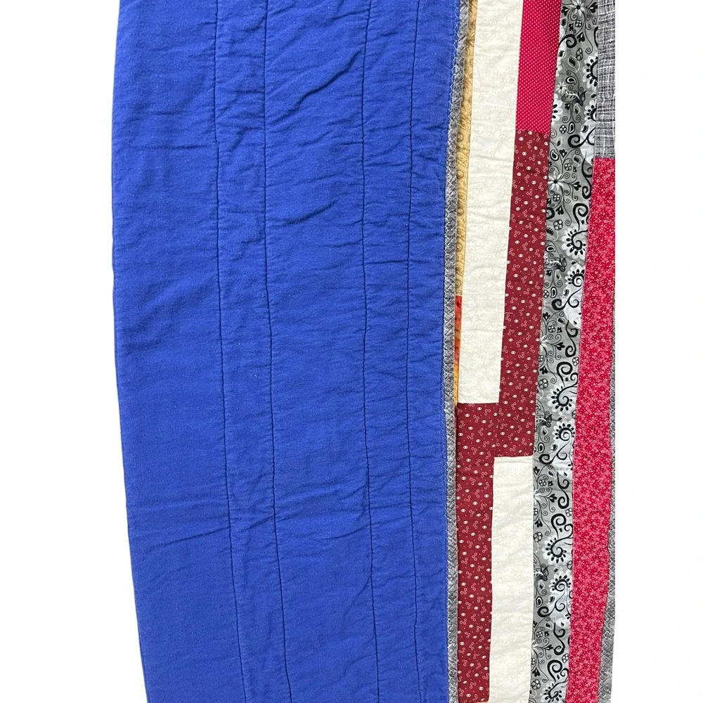 Vintage Handmade Strip Quilt 40x44 Lap Quilt Wall Hanging Colorful Throw